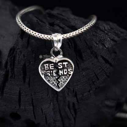 Sterling silver heart-shaped best friend pendant by TRIBAL ORNAMENTS, handmade charm for boys and girls, small and high quality.