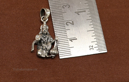 Sterling silver Lord Hanuman pendant by TRIBAL ORNAMENTS, handmade Hindu god jewelry, unisex gift pendant, detailed design.