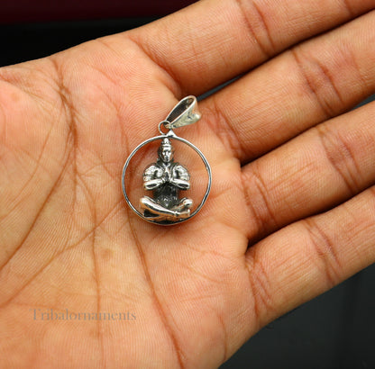 Sterling silver Lord Hanuman sitting pendant by Tribal Ornaments, handmade Hindu god jewelry, unisex gifting pendant.