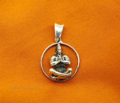 925 sterling silver Lord Hanuman sitting pendant, handmade unisex Hindu god jewelry from TRIBAL ORNAMENTS, ideal for gifting