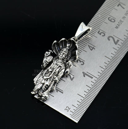 925 sterling silver Vishnu pendant featuring Hindu idol, unisex handmade divine Lord Narayanan jewelry by TRIBAL ORNAMENTS