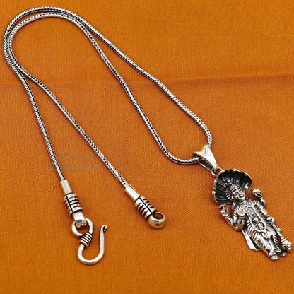 925 sterling silver Vishnu pendant featuring Hindu idol, divine Narayanan design, unisex jewelry, handmade by Tribal Ornaments.