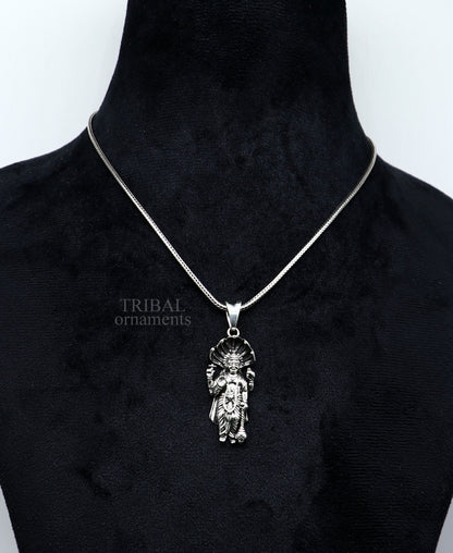 Sterling silver Hindu Vishnu pendant featuring Lord Narayanan, handmade unisex jewelry, divine divine idol, tribal ornament design