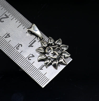 Sterling silver handmade Hindu mantra 'Aum' OM pendant, stylish tribal jewelry and good luck charm, personalized jewelry by TRIBAL ORNAMENTS.