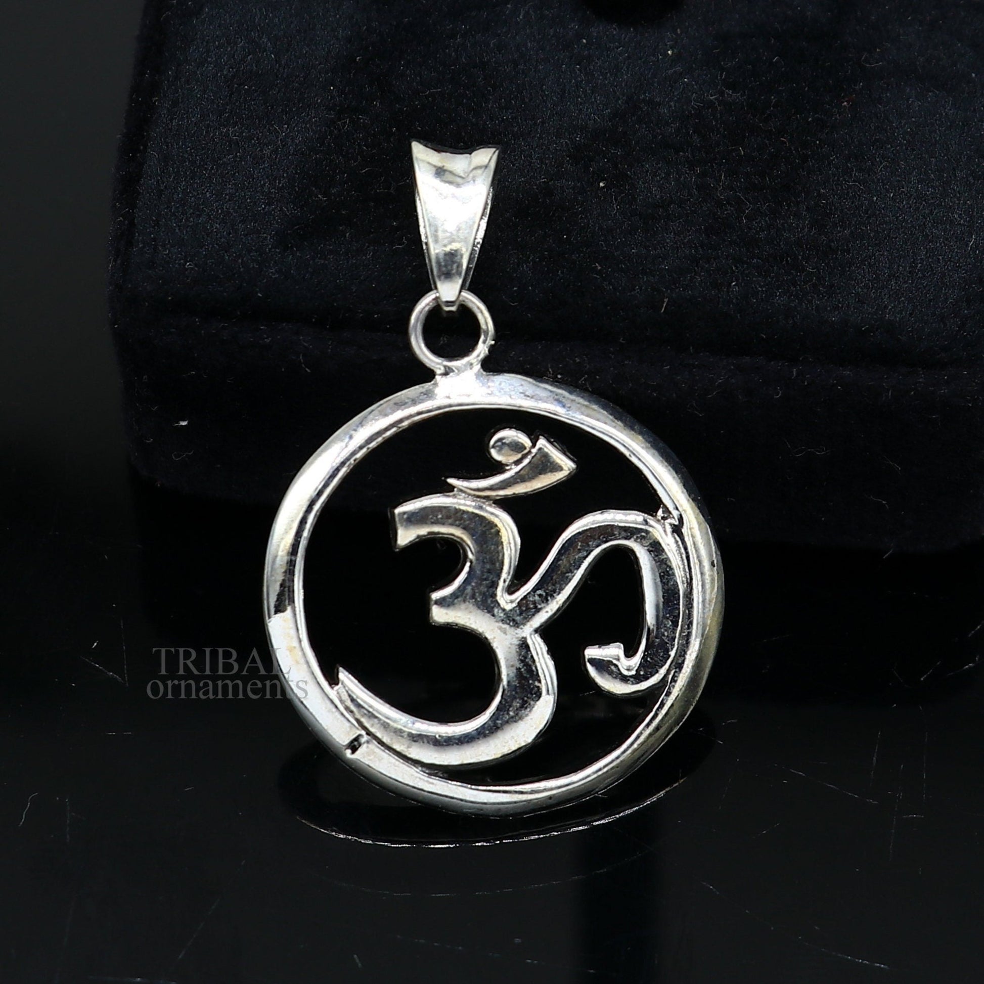 Sterling silver 'Aum' OM pendant featuring Hindu mantra, handmade tribal jewelry, personalized good luck pendant by TRIBAL ORNAMENTS.