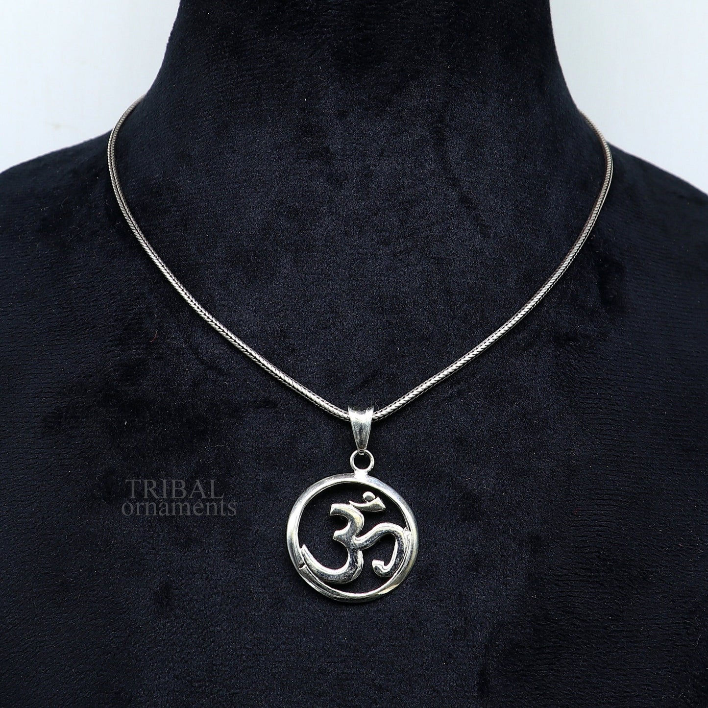 925 sterling silver Hindu mantra 'Aum' OM pendant, handmade tribal jewelry with good luck symbols and personalized design.