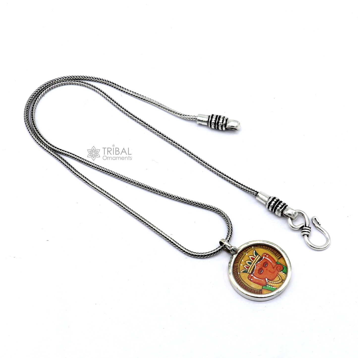 925 sterling silver handmade Ganesha pendant featuring divine Lord painting, unisex jewelry suitable for gifting by Tribal Ornaments
