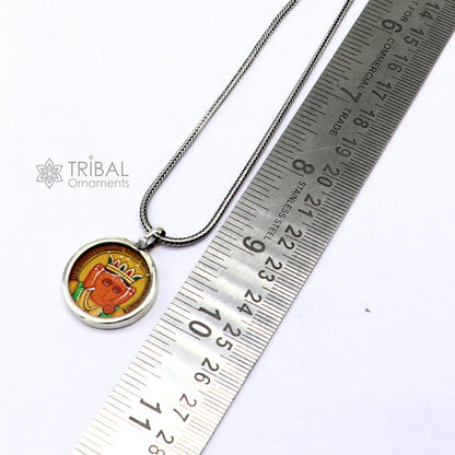 925 sterling silver Ganesha pendant featuring a divine idol and painting design, handmade unisex jewelry by TRIBAL ORNAMENTS.