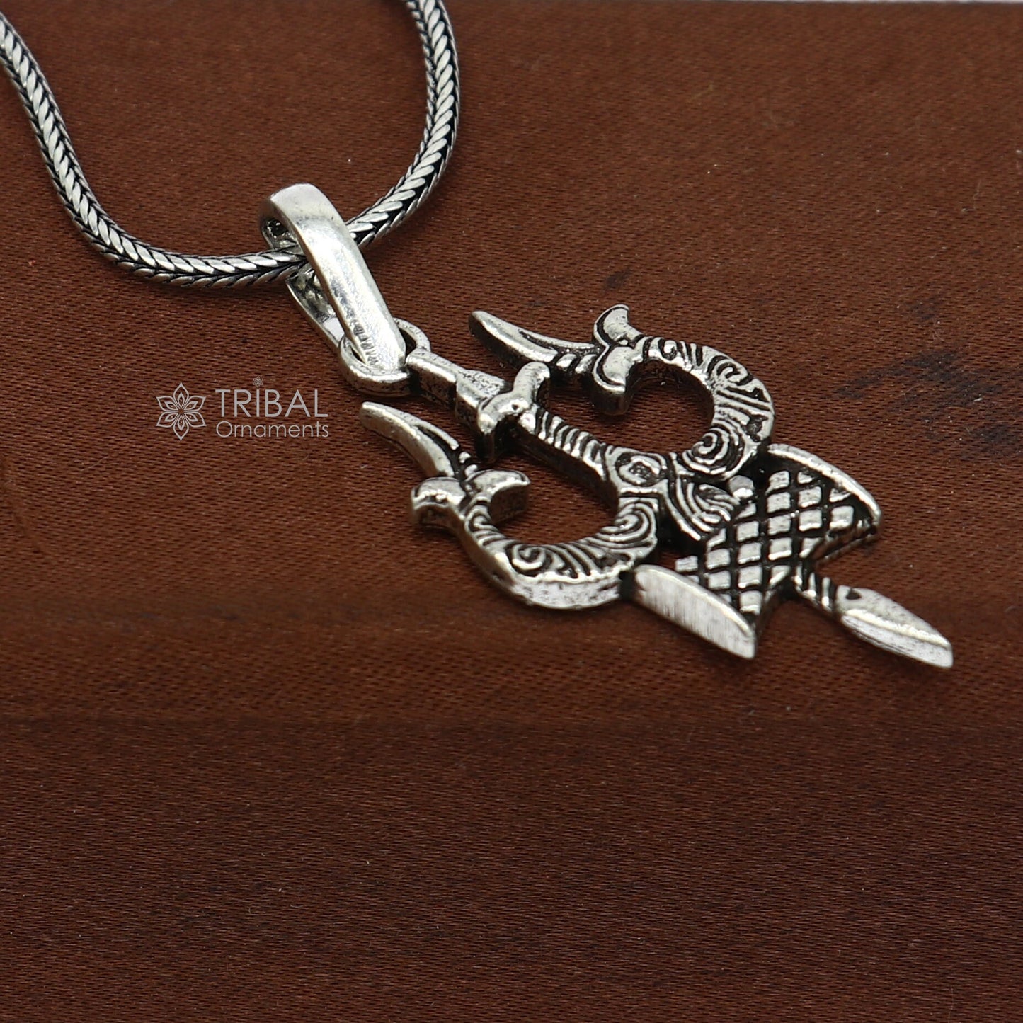 925 sterling silver handmade Lord Shiva trident pendant featuring divine Mahadeva design, unisex jewelry, tribal ornament.