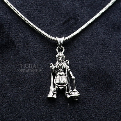925 silver Hanuman Ji pendant, handmade unisex tribal jewelry with divine idol design, stylish and lucky silver pendant.