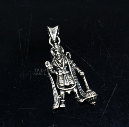 925 sterling silver Hanuman Ji pendant, handmade tribal unisex jewelry with divine, lucky idol design for spiritual ornamentation.