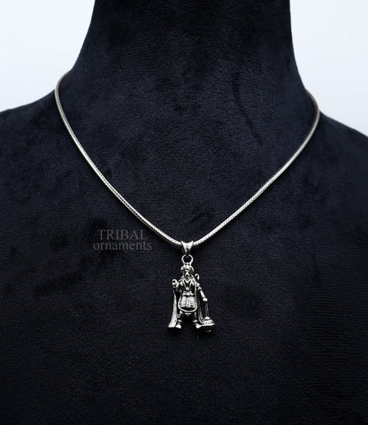 Handmade 925 sterling silver Hanuman Ji pendant, unisex divine idol jewelry, tribal ornaments with intricate design.
