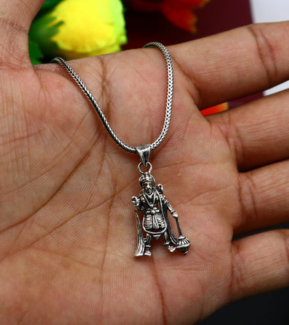 Sterling silver Hanuman Ji pendant, handmade tribal jewelry, unisex divine idol pendant, stylish and lucky silver jewelry.