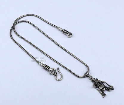 Sterling silver Hanuman Ji pendant, unisex divine jewelry, handmade tribal-style idol pendant with intricate design.