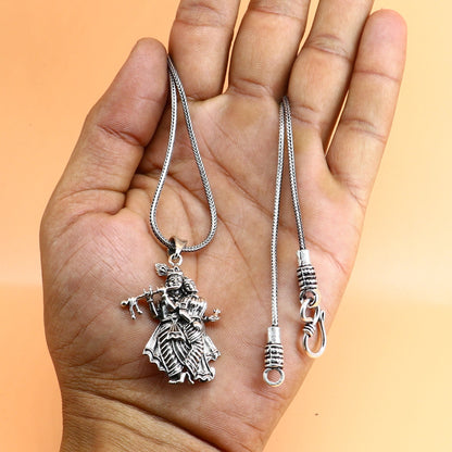 Sterling silver Radha Krishna tiny pendant, handmade tribal jewelry, unisex personalized pendant, intricate tribal design.