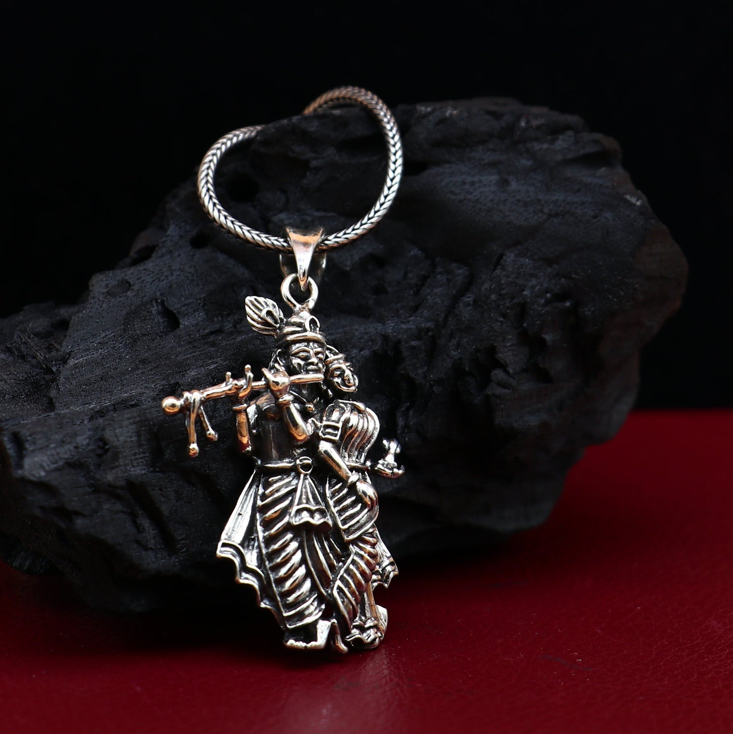 925 sterling silver handmade Radha Krishna tiny idol pendant, unisex tribal jewelry, personalized and intricate design.