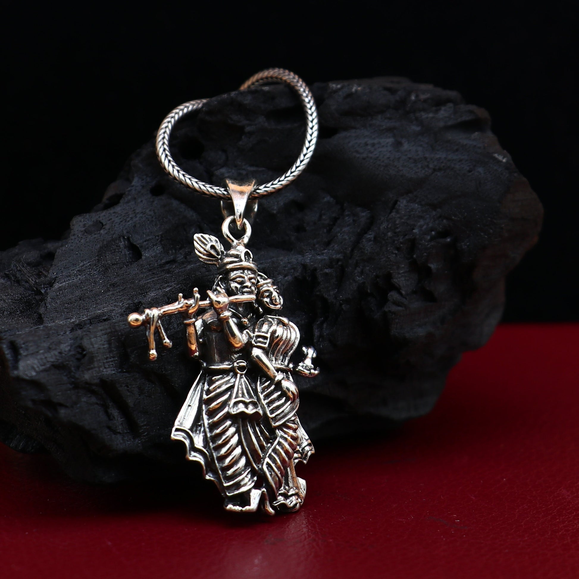 925 sterling silver handmade Radha Krishna tiny idol pendant, unisex tribal jewelry, personalized and intricate design.