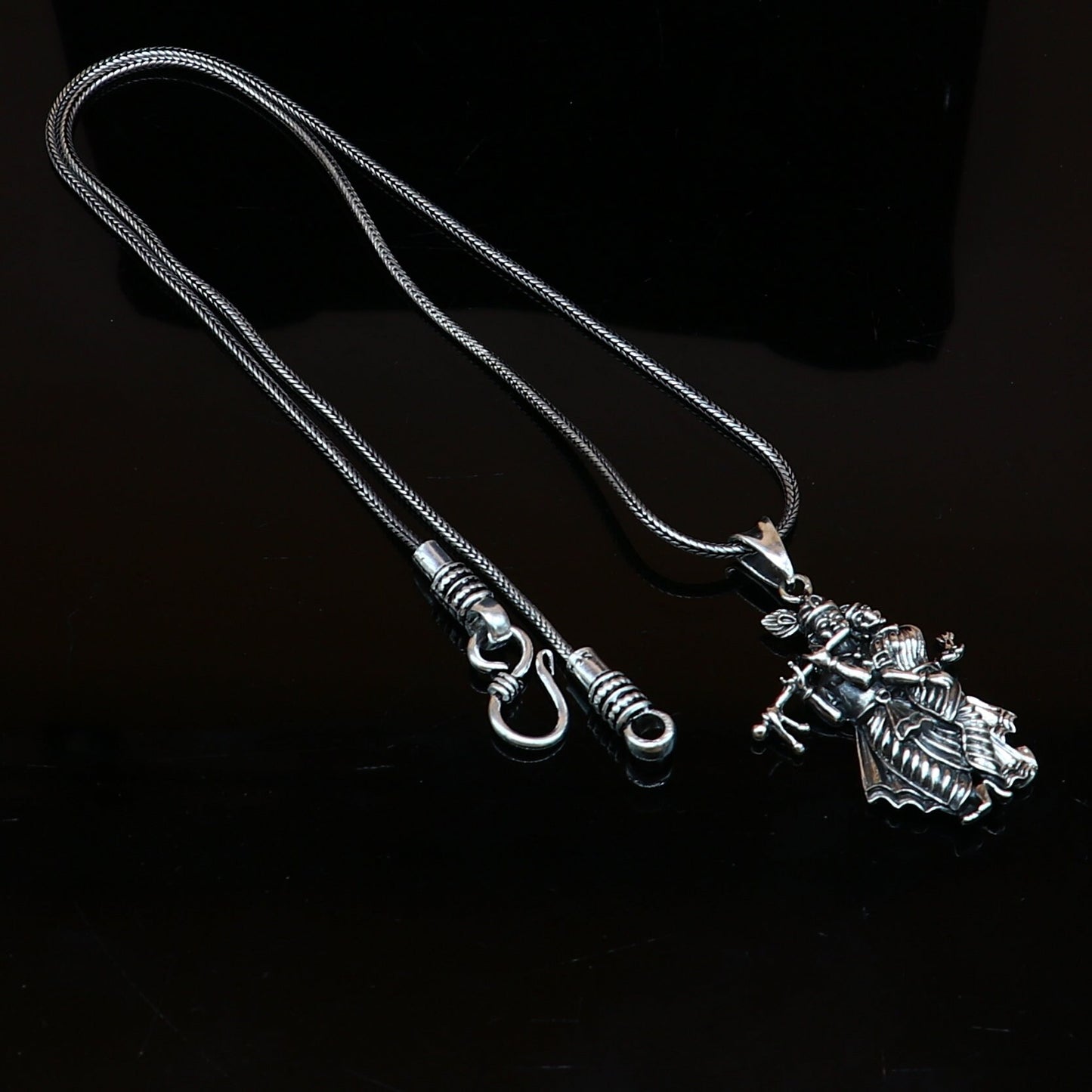 Sterling silver handmade Radha Krishna tiny pendant, unisex tribal jewelry, personalized jewelry, intricate tribal ornament design.