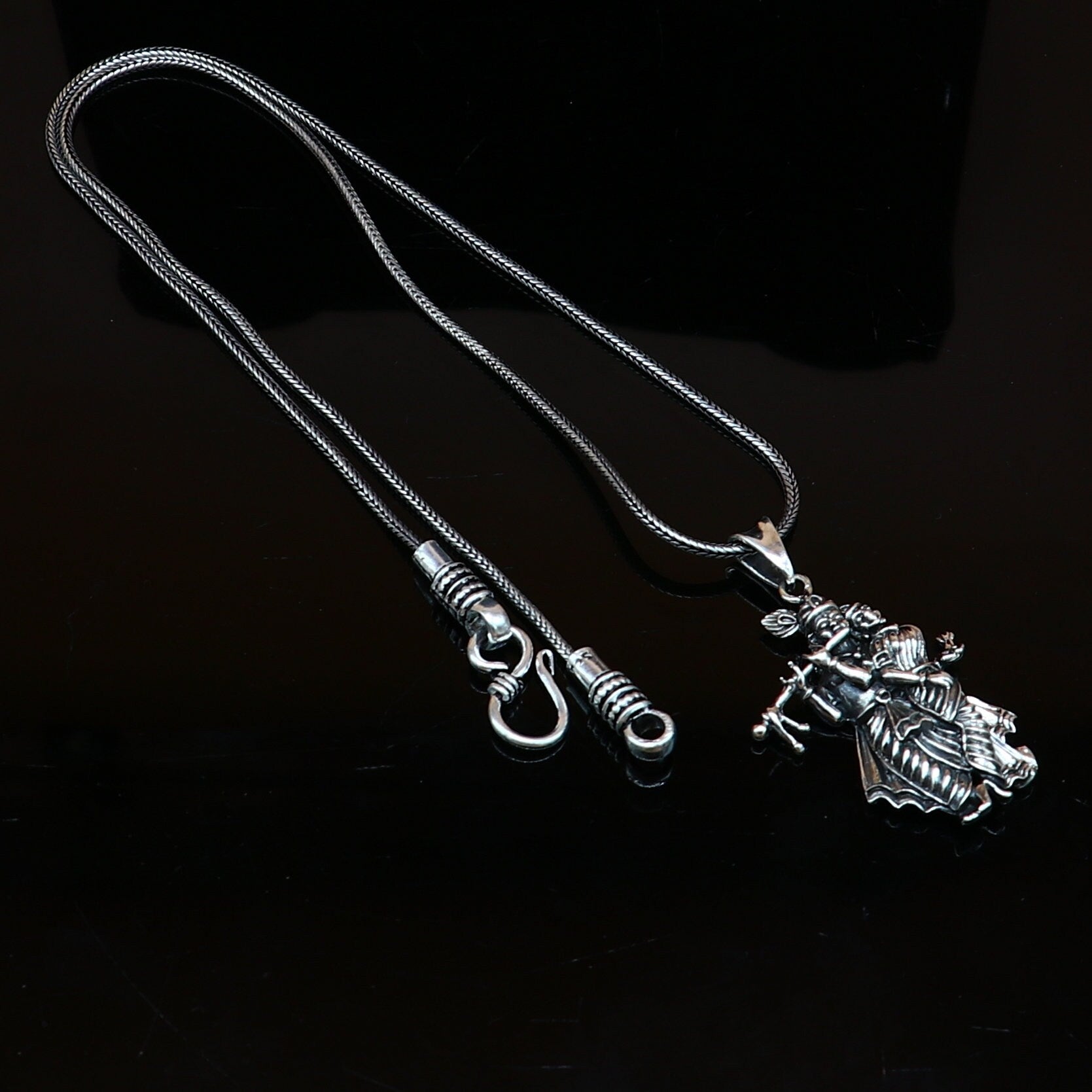 Sterling silver handmade Radha Krishna tiny pendant, unisex tribal jewelry, personalized jewelry, intricate tribal ornament design.