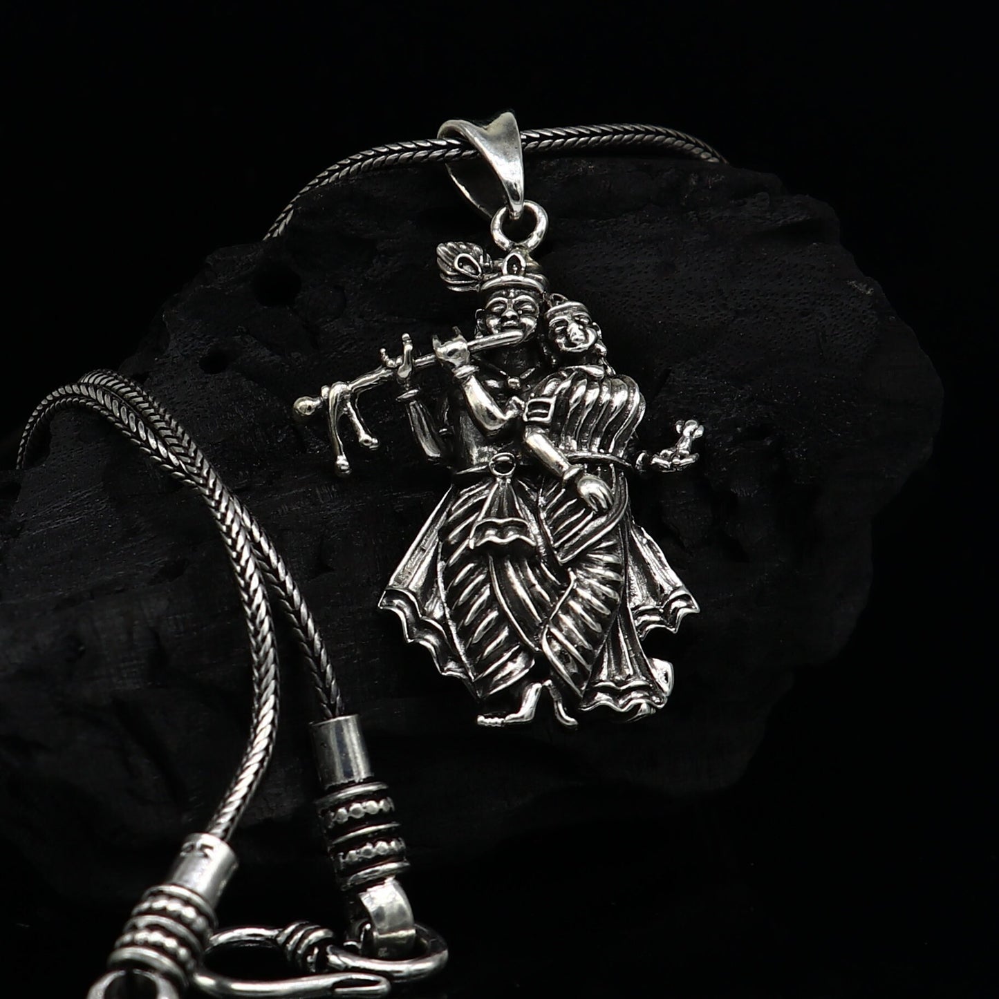 Tiny 925 sterling silver Radha Krishna idol pendant, handmade unisex tribal jewelry, personalized jewelry, tribal ornaments.