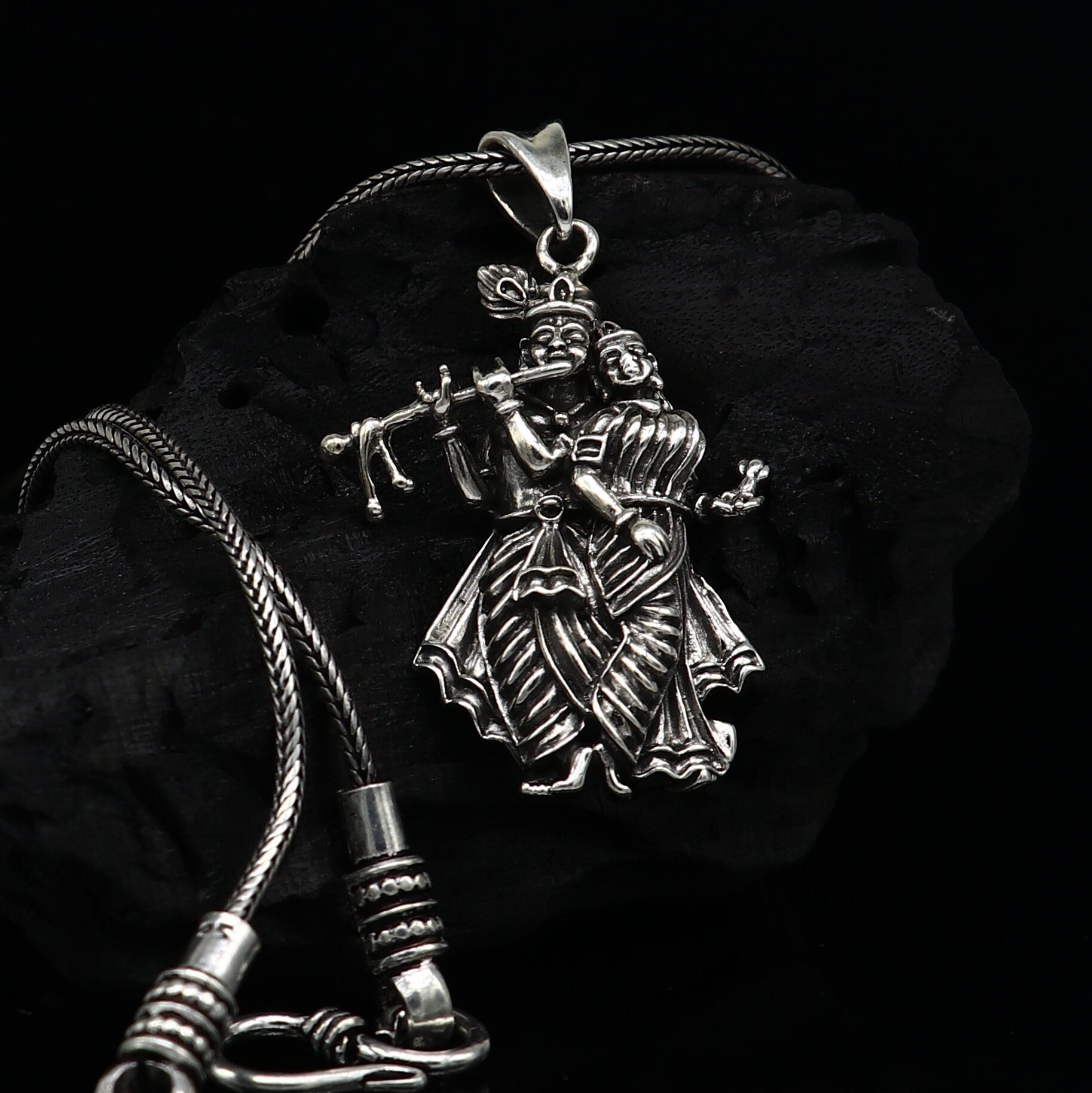 Tiny 925 sterling silver Radha Krishna idol pendant, handmade unisex tribal jewelry, personalized jewelry, tribal ornaments.