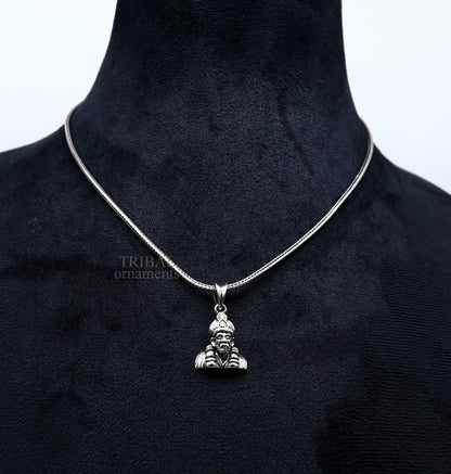 Sterling silver Sai Baba pendant by TRIBAL ORNAMENTS, unisex handmade Indian idol jewelry, stylish personalized religious pendant