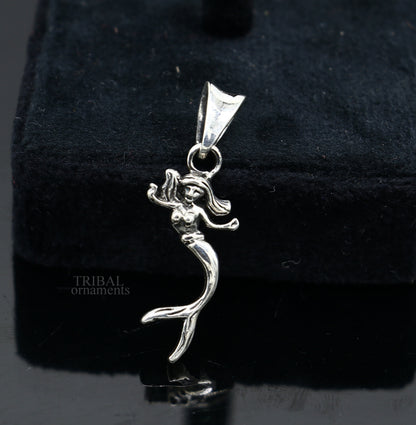 925 sterling silver Jalpari mermaid pendant by TRIBAL ORNAMENTS, handcrafted unisex jewelry featuring a detailed mermaid design.