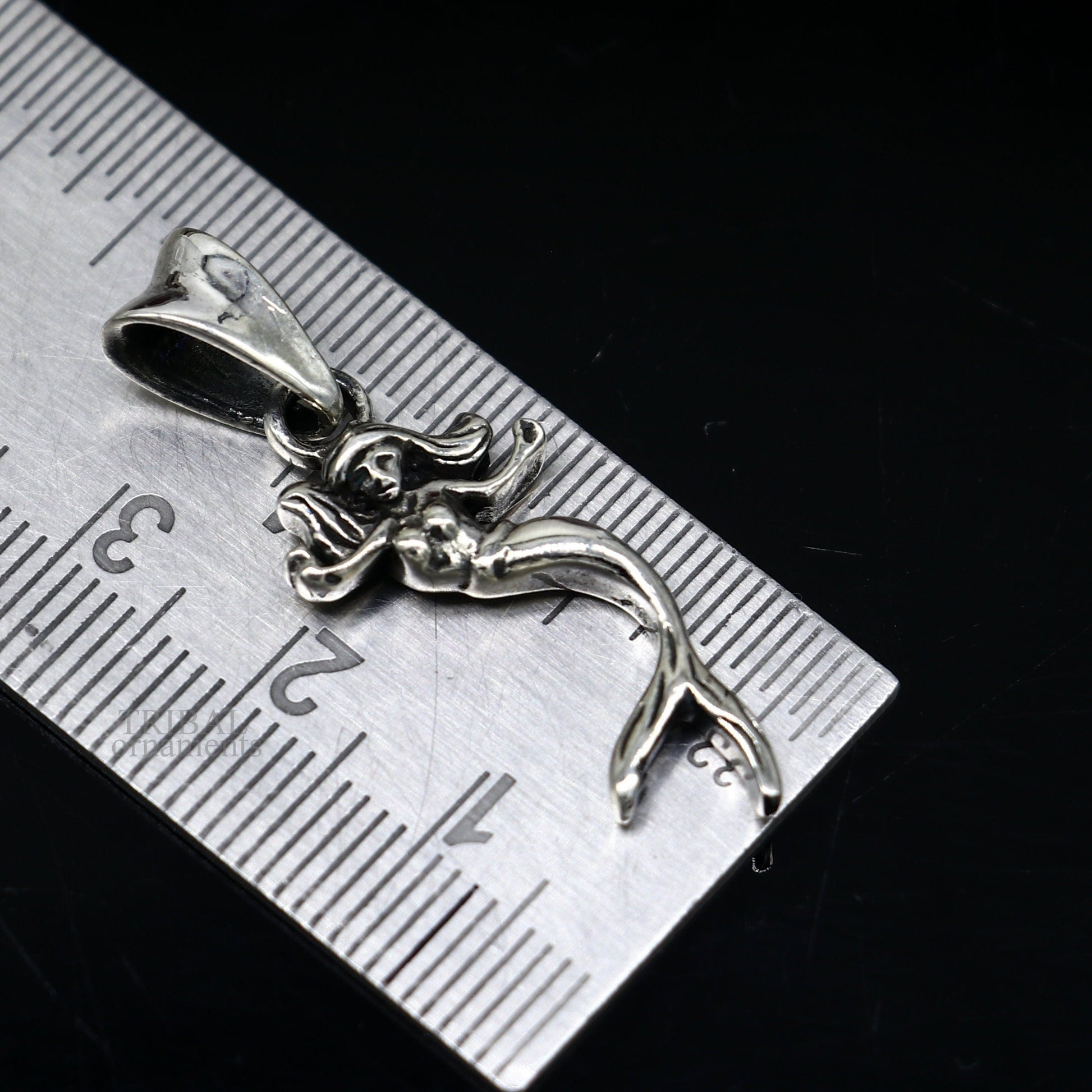Sterling silver Jalpari mermaid pendant for unisex jewelry, handmade tribal design by TRIBAL ORNAMENTS.