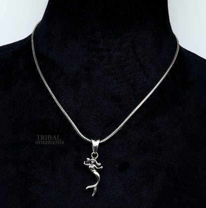 Sterling silver jalpari mermaid pendant by TRIBAL ORNAMENTS, handmade unisex jewelry with intricate mermaid design.