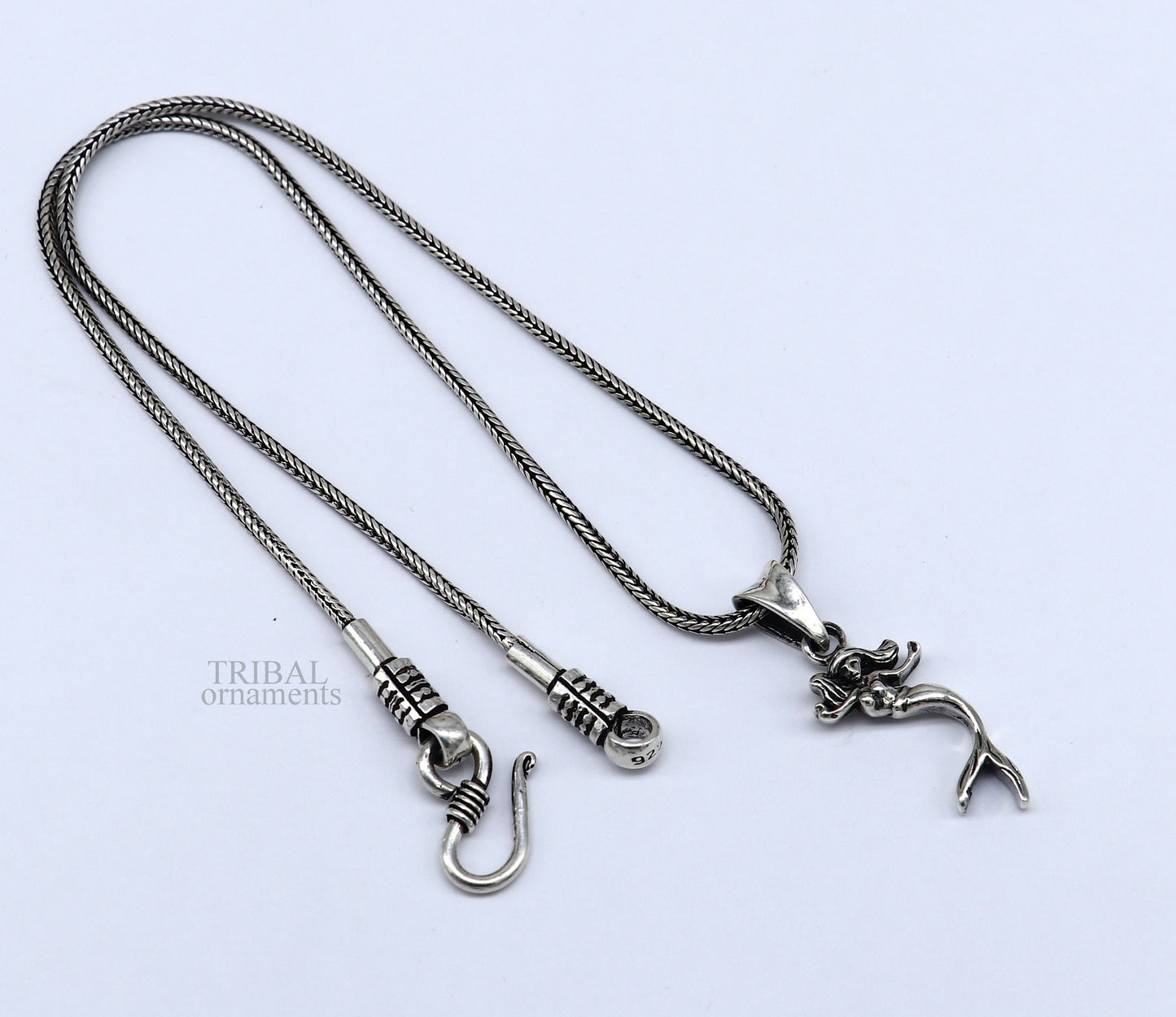 925 sterling silver Jalpari mermaid pendant by TRIBAL ORNAMENTS, unisex jewelry with intricate mermaid design for stylish adornment.