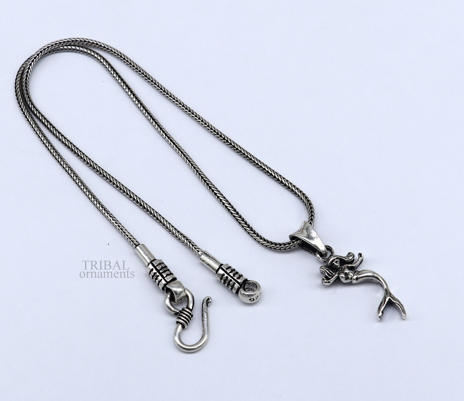 925 sterling silver Jalpari mermaid pendant by TRIBAL ORNAMENTS, unisex jewelry with intricate mermaid design for stylish adornment.