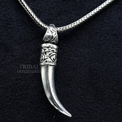 Unisex 925 sterling silver sword pendant by TRIBAL ORNAMENTS, handmade small sword jewelry with intricate design.