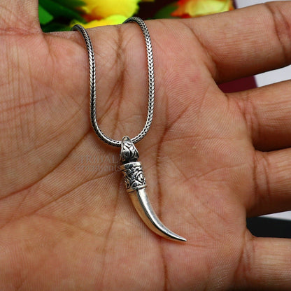 Unisex 925 sterling silver sword pendant featuring tribal design, handmade jewelry by TRIBAL ORNAMENTS, divine and stylish accessory.