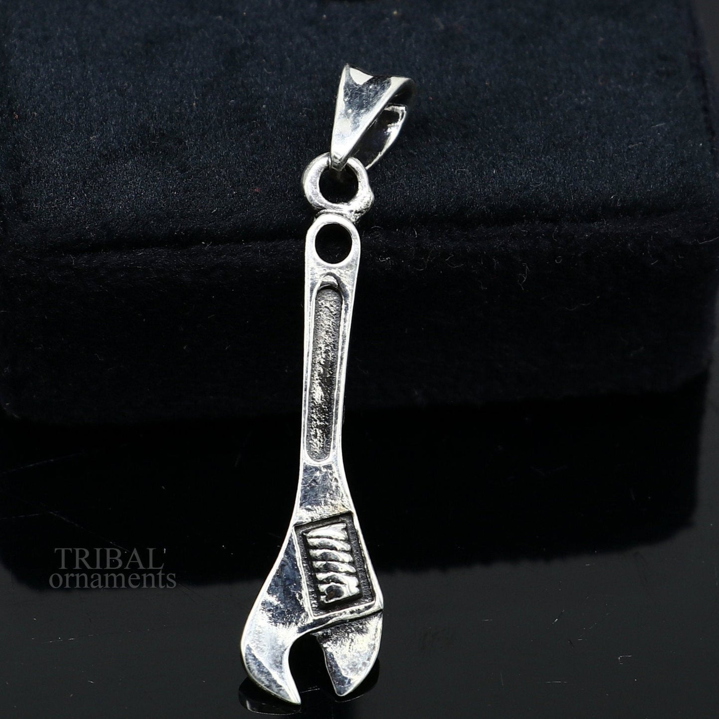 925 sterling silver small tool spanner design pendant by TRIBAL ORNAMENTS, unisex divine jewelry, handmade and unique.