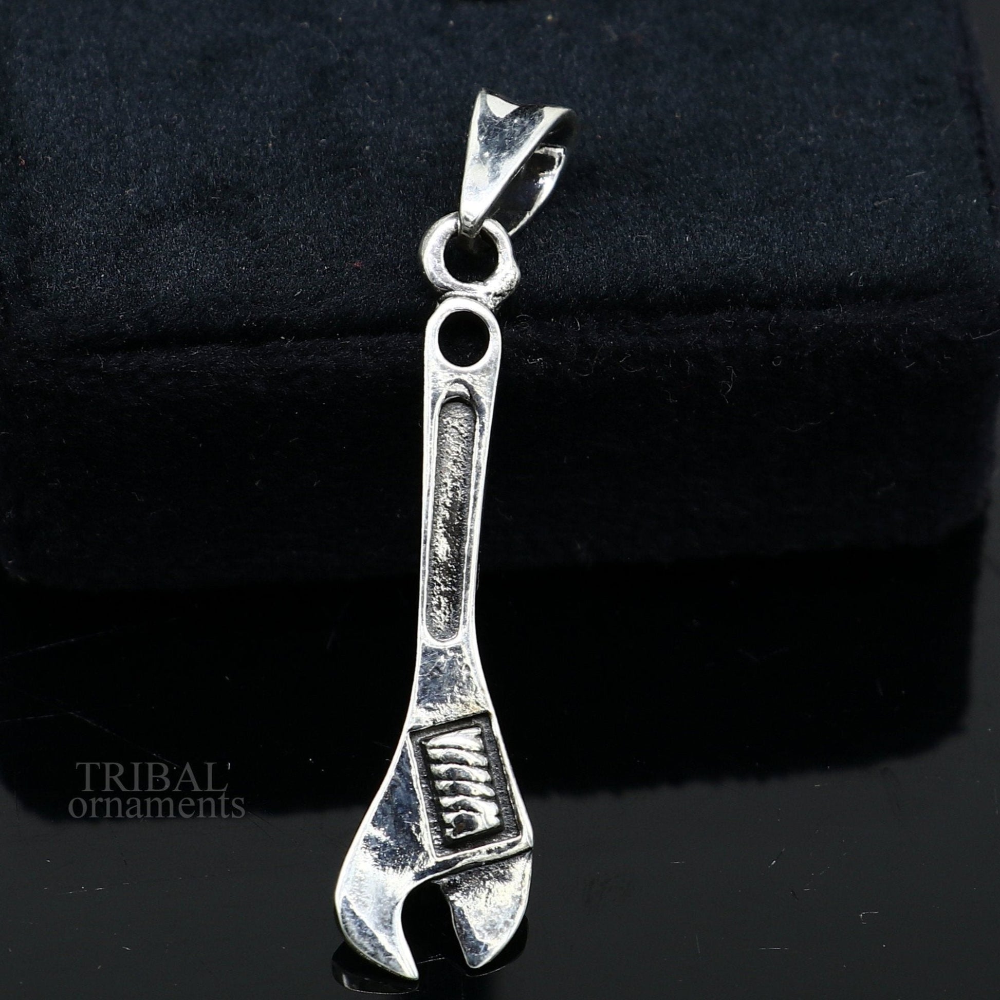925 sterling silver small tool spanner design pendant by TRIBAL ORNAMENTS, unisex divine jewelry, handmade and unique.