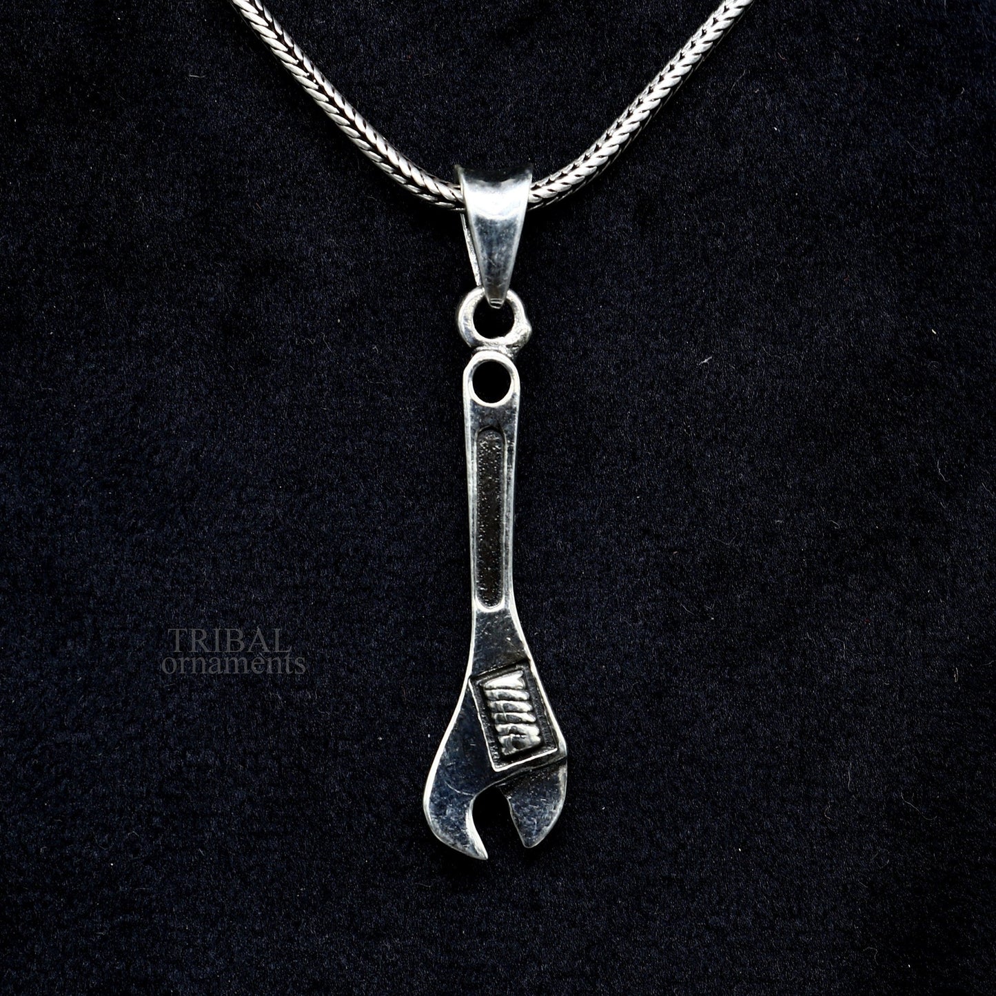 925 sterling silver small tool spanner design pendant by TRIBAL ORNAMENTS, unisex divine jewelry, handmade artisan jewelry.