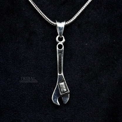 925 sterling silver small tool spanner design pendant by TRIBAL ORNAMENTS, unisex divine jewelry, handmade artisan jewelry.