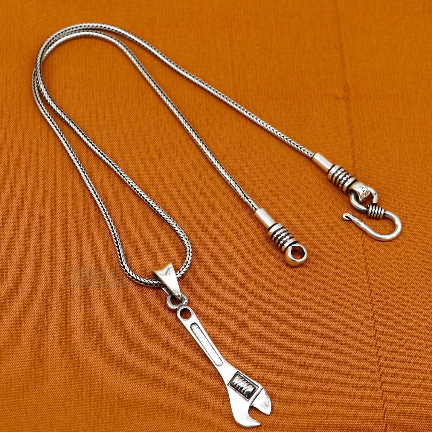 925 sterling silver small tool spanner pendant with unisex divine jewelry design by TRIBAL ORNAMENTS.