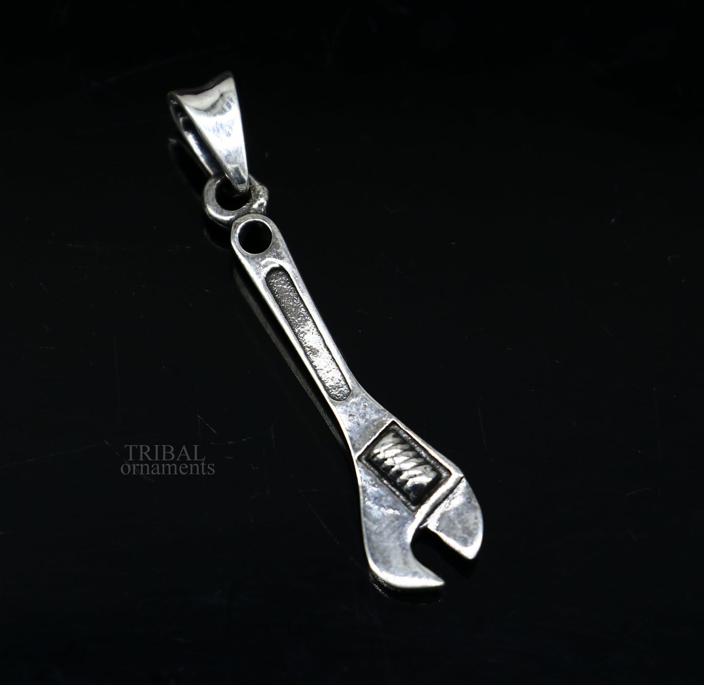 925 sterling silver small tool spanner pendant by TRIBAL ORNAMENTS, unisex divine jewelry with handcrafted spanner design.