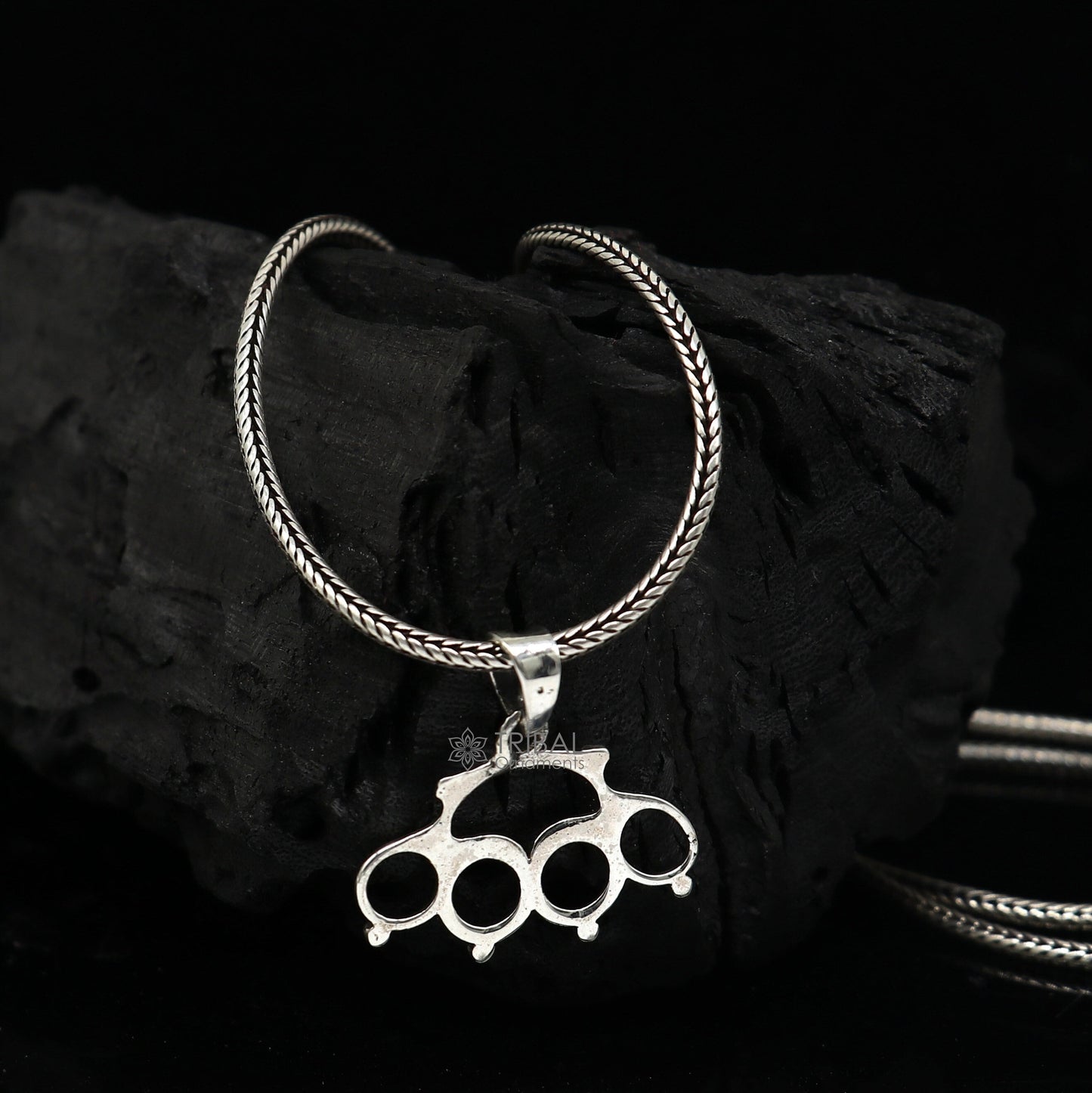 Sterling silver knuckles punch and knuckle duster for self-defense, handmade tribal ornament for camping and hiking.