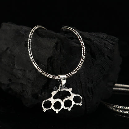 Sterling silver knuckles punch and knuckle duster for self-defense, handmade tribal ornament for camping and hiking.