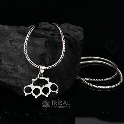 925 sterling silver knuckles punch, handmade knuckle duster for self-defense, camping, and hiking by Tribal Ornaments.