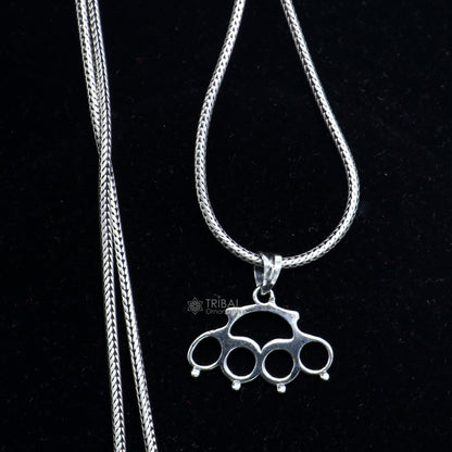 925 sterling silver knuckles punch with tribal design, handmade knuckle duster for self-defense, camping, and hiking.