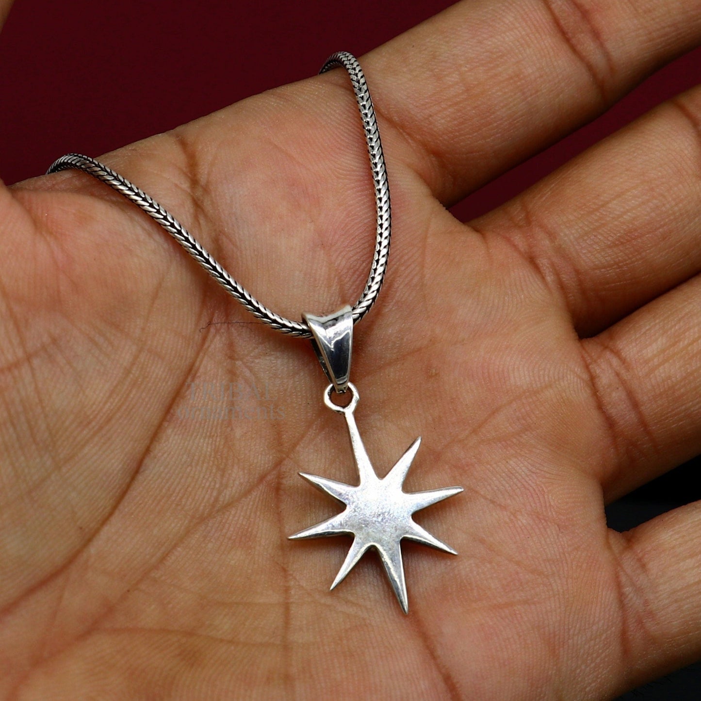 Unisex 925 sterling silver star pendant featuring handmade tribal design, elegant jewelry piece for gifting or everyday wear.