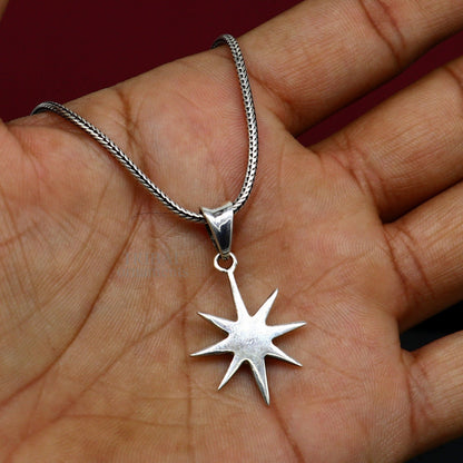 Unisex 925 sterling silver star pendant featuring handmade tribal design, elegant jewelry piece for gifting or everyday wear.