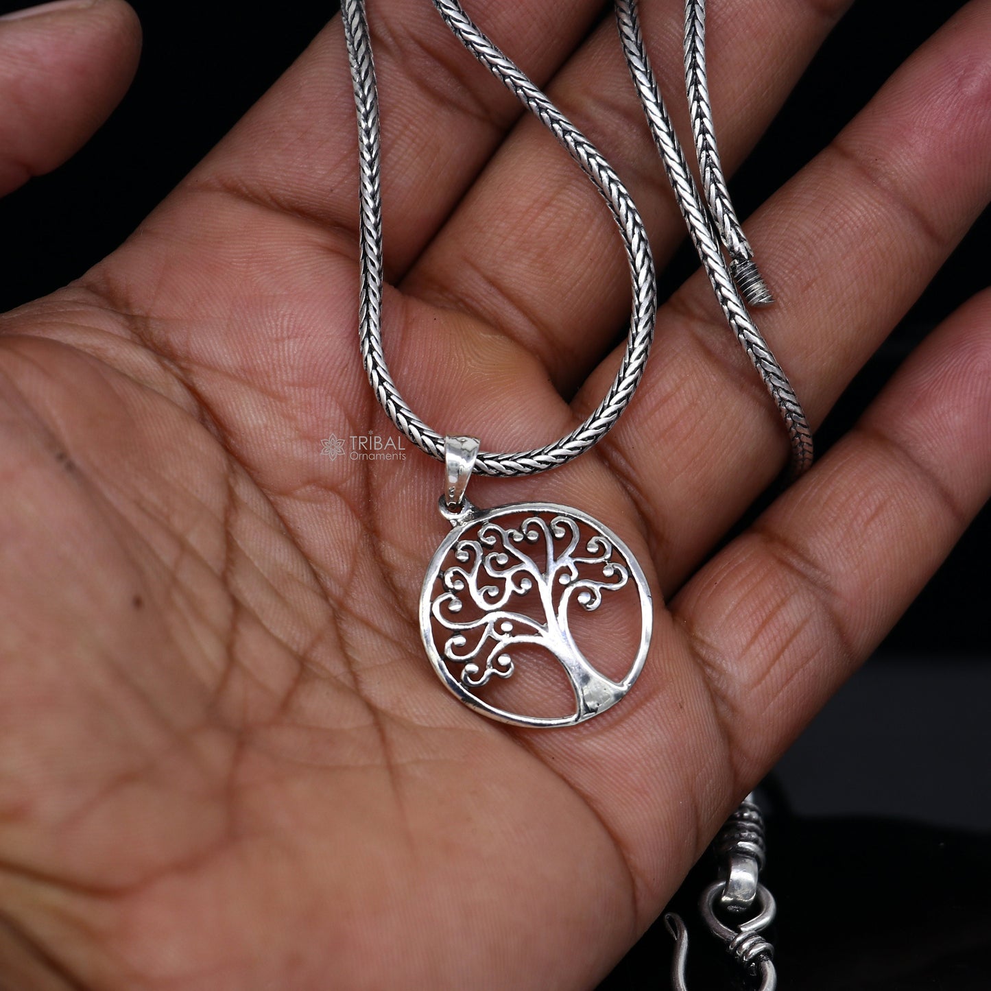 Sterling silver TREE pendant necklace from Tribal Ornaments, handcrafted jewelry with a unique organic design, ideal for gifting.