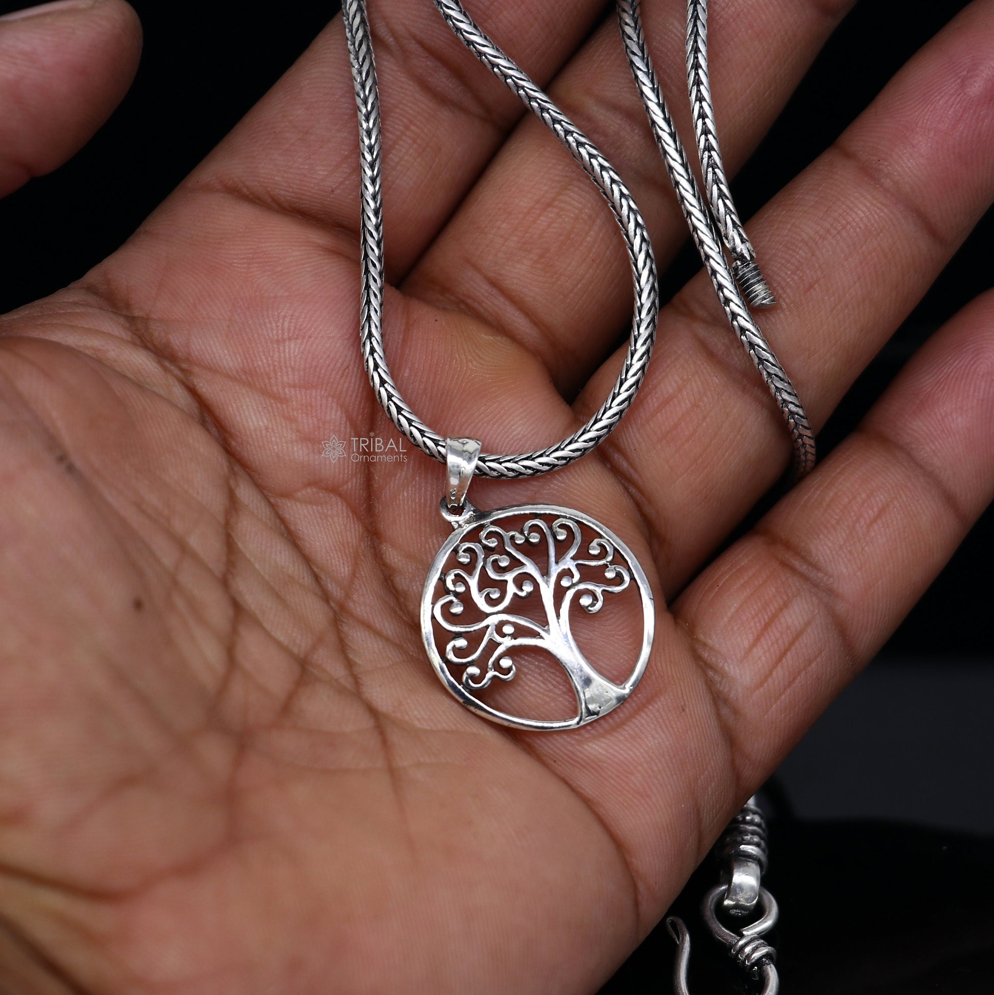Sterling silver TREE pendant necklace from Tribal Ornaments, handcrafted jewelry with a unique organic design, ideal for gifting.