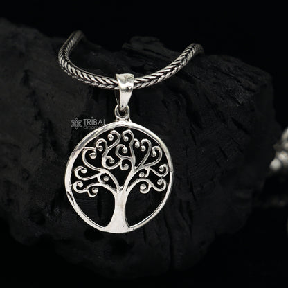 925 Sterling silver tree design pendant by Tribal Ornaments, handmade jewelry showcasing a unique, detailed tree motif.