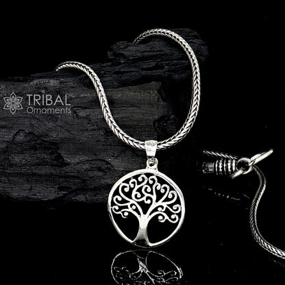925 Sterling silver Tree design pendant necklace by TRIBAL ORNAMENTS, handmade jewelry from India featuring a unique tree motif.