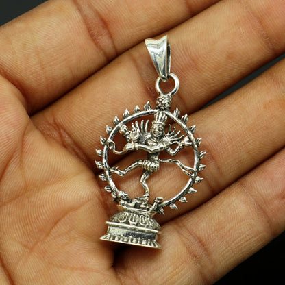 Sterling silver Shiva Nataraaj pendant by TRIBAL ORNAMENTS, handmade unisex jewelry with intricate idol design and vintage style.